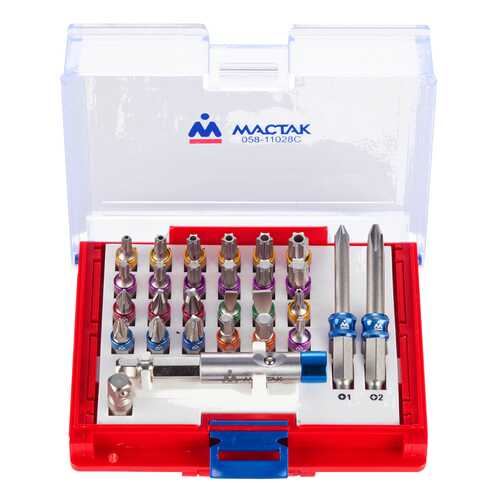 МАСТАК Набор вставок (бит) 1/4, TORX, HEX, PZ, PH, SLOT, 28 предметов 058-11028C в Домовой